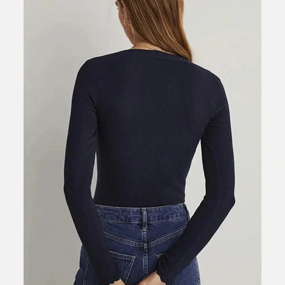 New! Boden Square Lattice Neck Ribbed Sweater/ Long Sleeve/ Navy Blue/ Medium - Picture 2 of 8